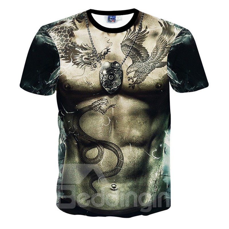 Lifelike Round Neck Muscle Pattern 3D Painted T-Shirt - Image 4