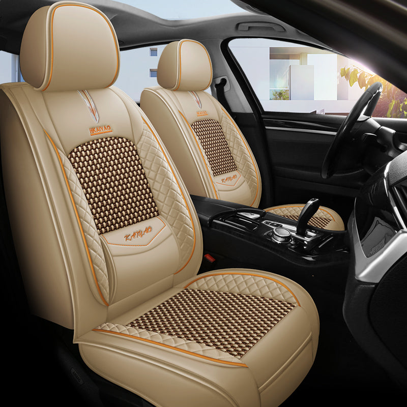 Cooling Fabric and Faux Leather Universal Fit Car Seat Covers with Basketweave Pattern for 5-Seat Sedan SUV - Image 12