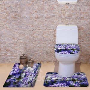 3D Flourishing Orchids Printed Flannel 3-Piece Toilet Seat Cover