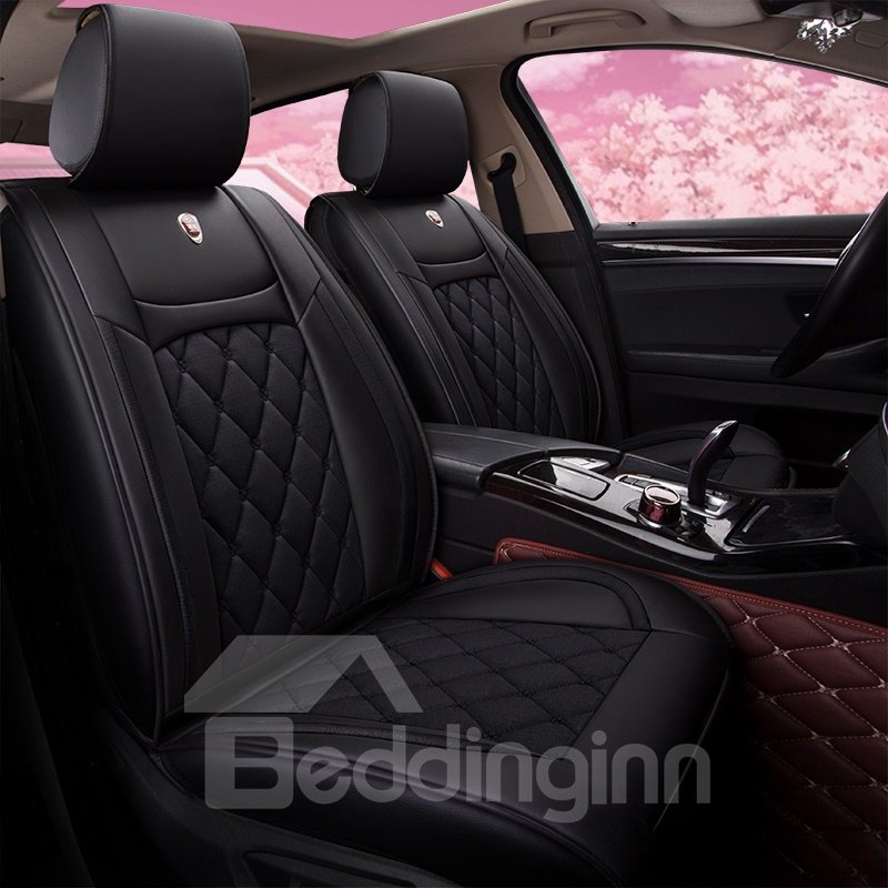 Car Seat Covers 5-Seater Romantic Retro Style PU Leather Color Block Design Stretchy Wear-Resisting Breathable Cute Universal Car Seat Covers Fit to Auto Truck Van SUV - Image 2