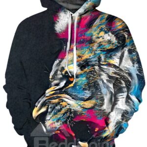 Printed Colorful Lion Face Unisex Pullover 3D Painted Hoodie