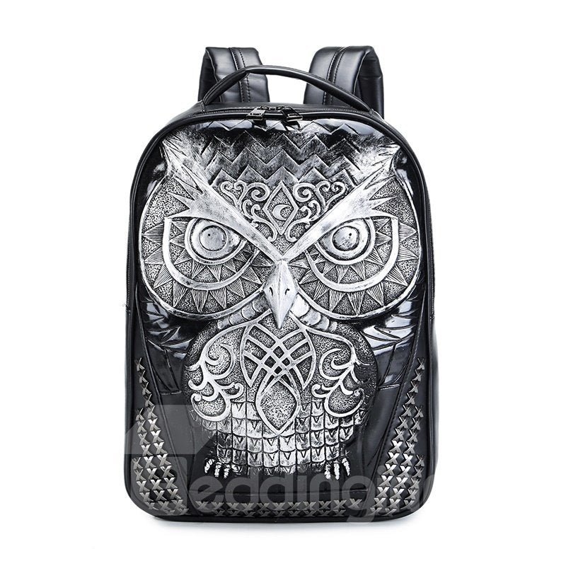 Personalized 3D Owl PU Leather Durable Casual Laptop Backpack School Bag - Image 2