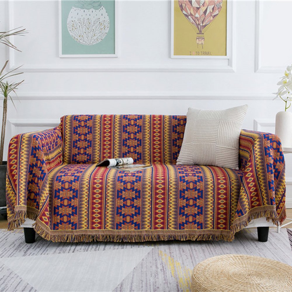 Boho Sofa Couch Throw Blanket Slipcover Bed Recliner Chair Throws Sofa Cover Colorful Chenille Woven Bohemian Decor Large/Oversized - Image 11
