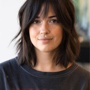 Fab Shag Haircuts Medium Natural Wavy Human Hair Capless 14 Inches 130% Wigs