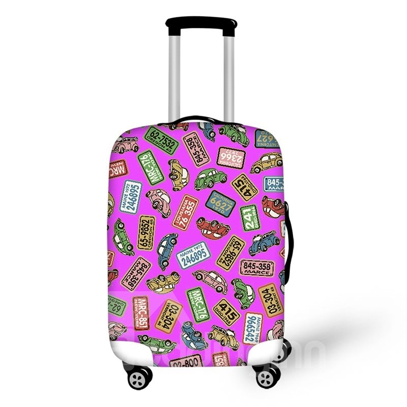 Car Number Plate Pattern Washable Waterproof Travel Zipper Nylon 3D Luggage Cover - Image 5