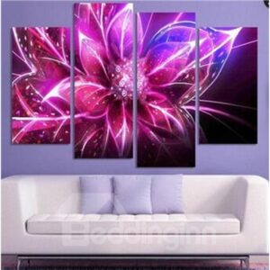 Purple Lighting Flower Hanging 4-Piece Canvas Non-framed Waterproof and Environmental Wall Prints