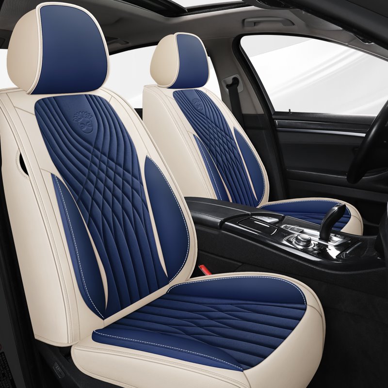 Sport Style 5 Seats Universal Fit Seat Covers Leather Color Block Cotton Seat Cover Airbag Compatible Automotive Vehicle Cushion Cover Universal Fit for Most Cars Auto Truck Van SUV - Image 4
