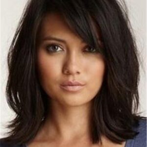 Loose Messy Lob Medium Wave Synthetic Hair With Bangs Capless Wigs 14 Inches