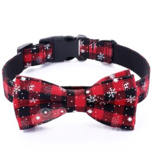 Classic Plaid with Snowflake Pattern Bow Pet Collar