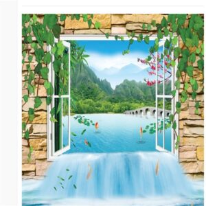 3D Window Natural Scenery Floor Murals Peel and Stick Wall Stickers Art Wallpaper Self-Adhesive Large Children¡¯s Room Decor