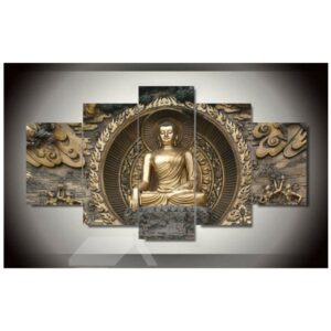 Gold Buddha Hanging Canvas Waterproof and Eco-friendly 5-Piece Non-framed Wall Prints