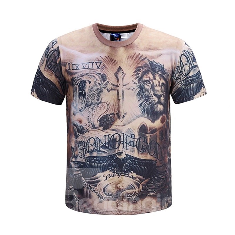 Emulational Skin Pattern Personality Design Style Round Neck 3D Painted T-Shirt