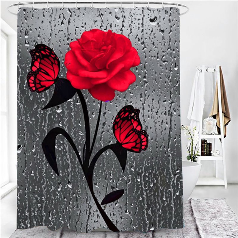 3D Shower Curtain 5 Colors Rose Print Waterproof Polyester Bathroom Curtain Anti-slip Bath Mat Set Toilet Rugs Carpet Home Decor - Image 14