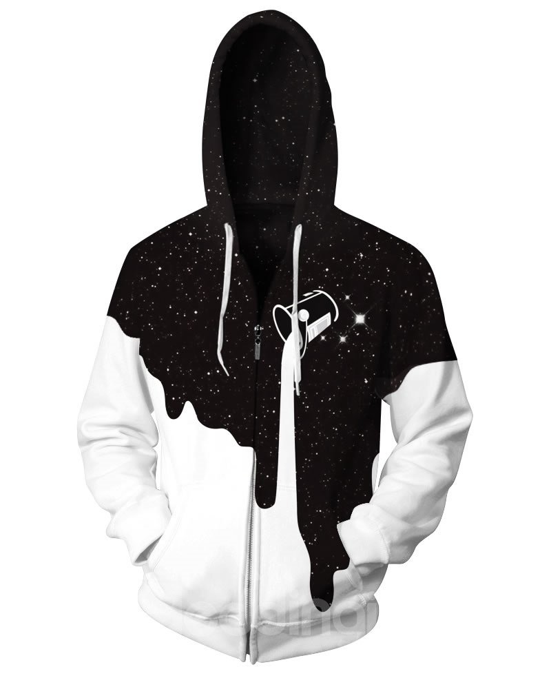 Long Sleeve White Milk Pour Pattern 3D Painted Hoodie - Image 2