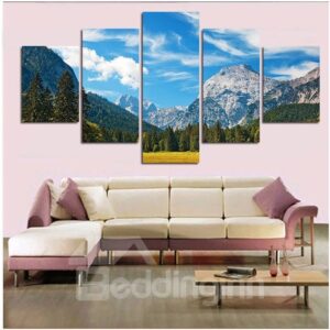 Blue Sky and Mountain 5-Piece Canvas Hung Non-framed Wall Prints