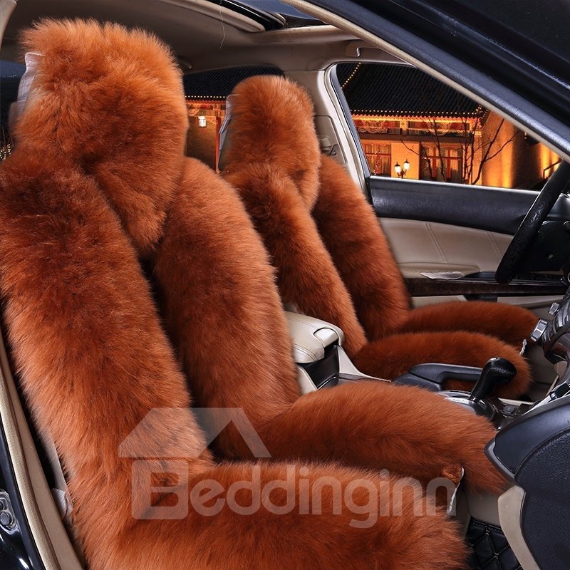 Brown Ultimate Warm Lambswool Material Winter Universal Car Seat Covers - Image 2