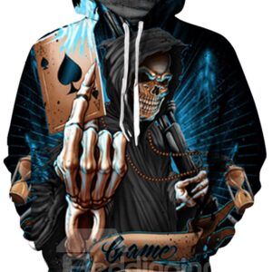 Special Long Sleeve Skull Playing Cards Pattern Front Pocket 3D Painted Hoodie