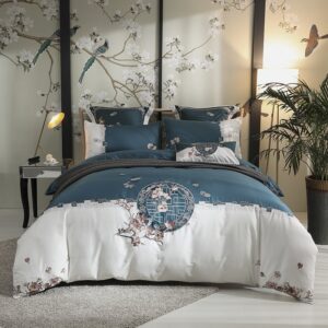 Vintage Retro Four-Piece Set Embroidery Duvet Cover Set Long Staple Cotton Bedding Sets Flat Sheet