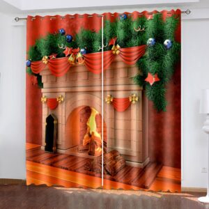 3D Blackout Curtains Christmas Fireplace Xmas Print Curtains for Living Room Bedroom Window Drapes 2 Panel Set