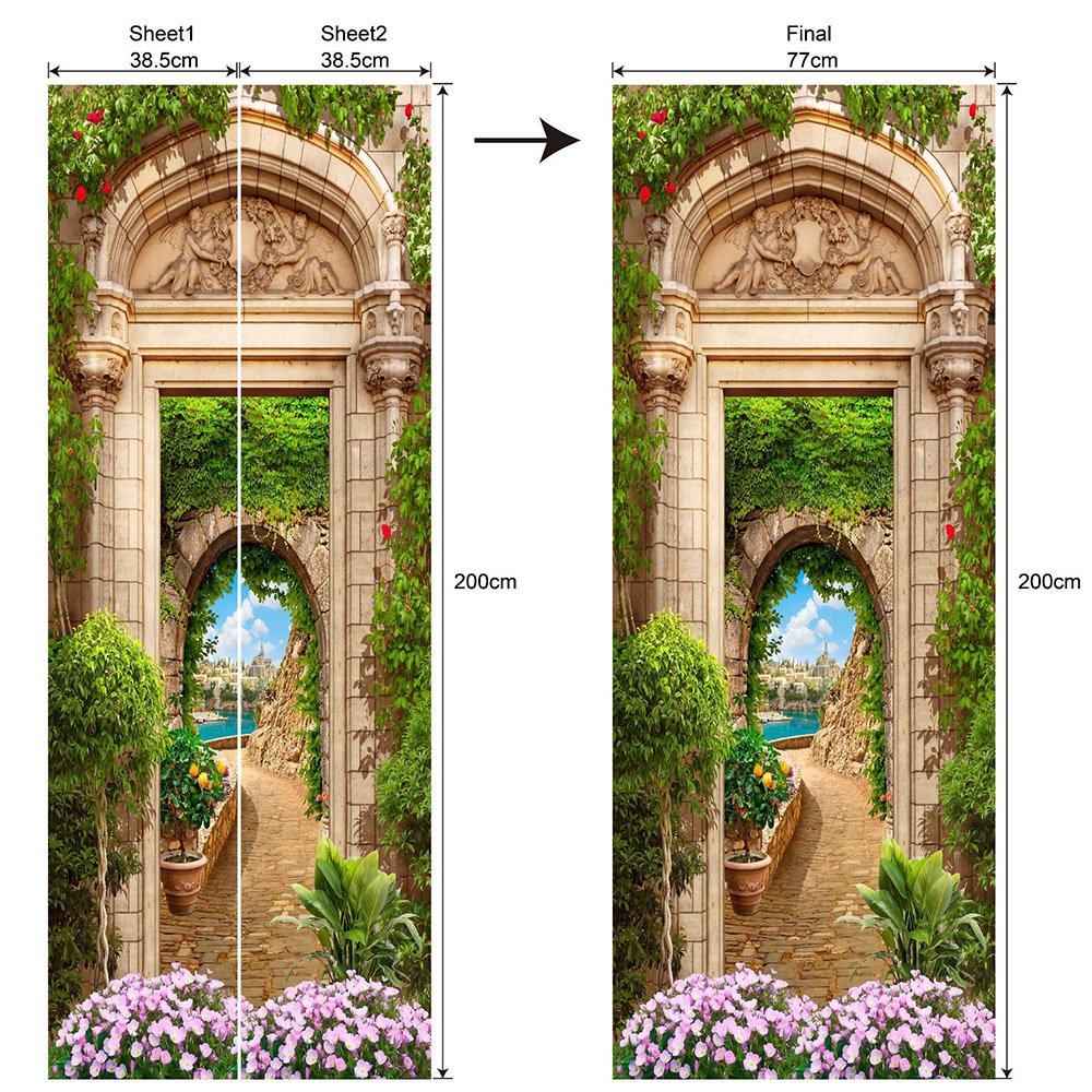 3D European Landscape Waterproof Self-Adhesive Door Murals Removable DIY Door Decals for Home Decoration
