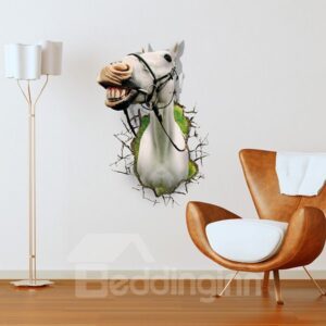 Vivid White Horse Through Wall Hole Removable 3D Wall Sticker