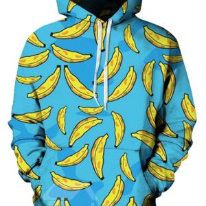 Lovely 3D Banana Graphic Novelty Hoodies Fruit Themed Long Sleeve Hooded Sweatshirt Pullover Sweater for Adults Women Men