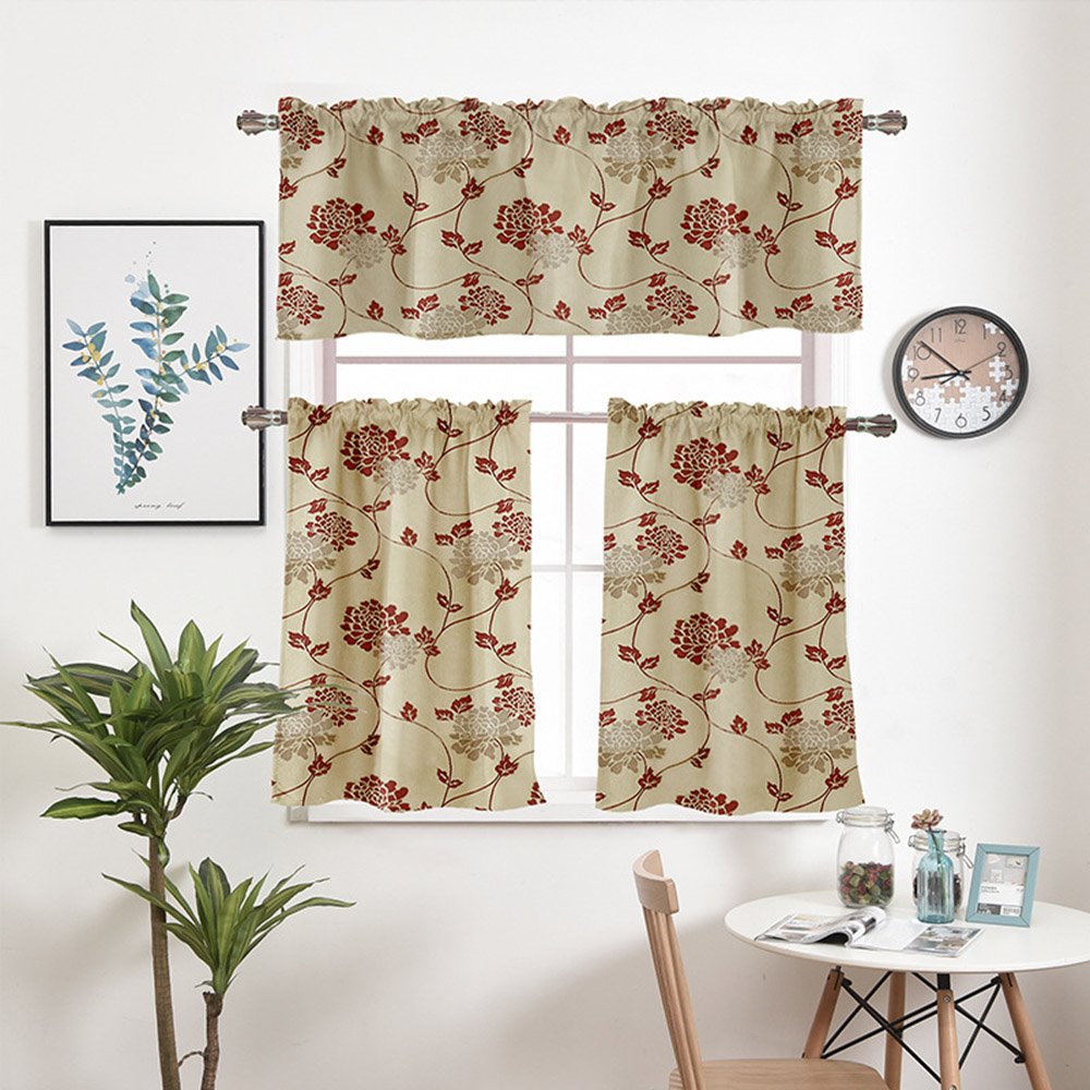 Pastoral Jacquard Floral Window Valance 1 Pc Short Curtain for Kitchens Bathrooms Basements & More - Image 17