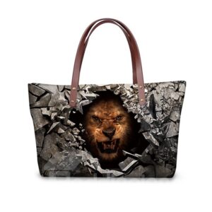 Ferocious Tiger Face Waterproof Sturdy Shopping 3D Printed for Women Girls Shoulder HandBags