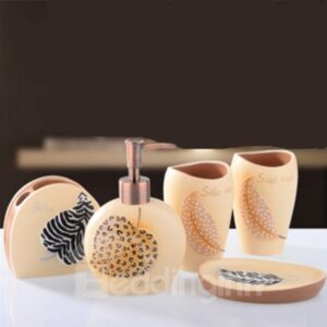 Leaves Printed 5-Piece French Style Resin Durable Bathroom Ensemble