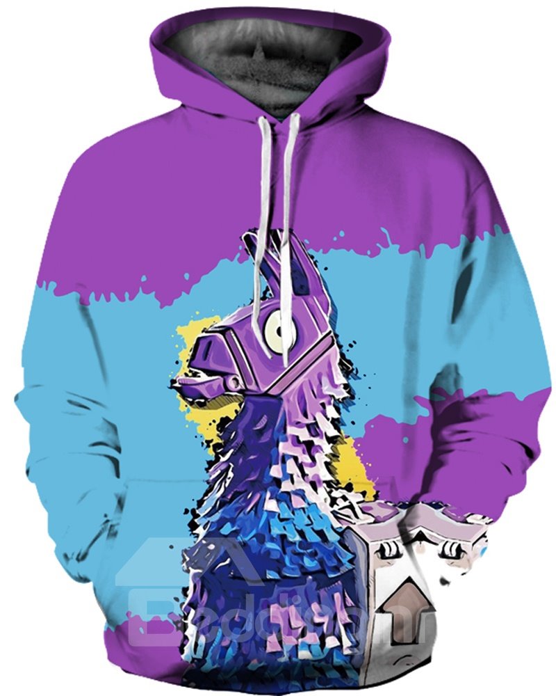 Cool Long Sleeve Cartoon Donkey Pattern 3D Painted Hoodie