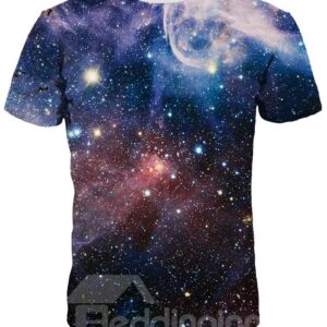 Unisex Casual Dark Purple Galaxy Short Sleeve 3D Pattern T-Shirt