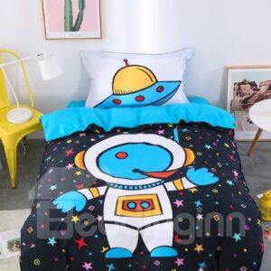US Only Cartoon Astronaut 3 Pieces Blue Cotton Bedding Sets/Duvet Covers