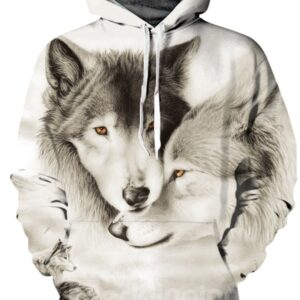Special Long Sleeve A Pair Wolves Pattern 3D Painted Hoodie