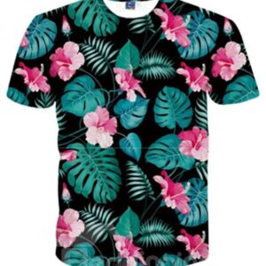 Round Neck Bright Flowers Pattern 3D Painted T-Shirt