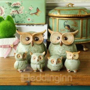 Fancy Ceramic Owls Shape Design 6 Pieces Home Desktop Decorations