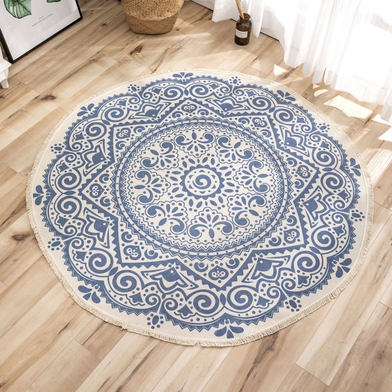 Mandala Printed 100% Cotton Non Slip Round Floor Rug For Living Room Bedroom - Image 3