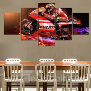Red Motorcycle and Driver Hanging 5-Piece Canvas Non-framed Wall Prints