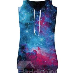 Vast Galaxy Sleeveless Pullover Hooded Men Fashion T-shirt