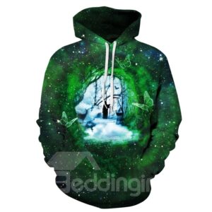 Green Butterfly Person in the Dream Long Sleeve Pattern 3D Painted Hoodie