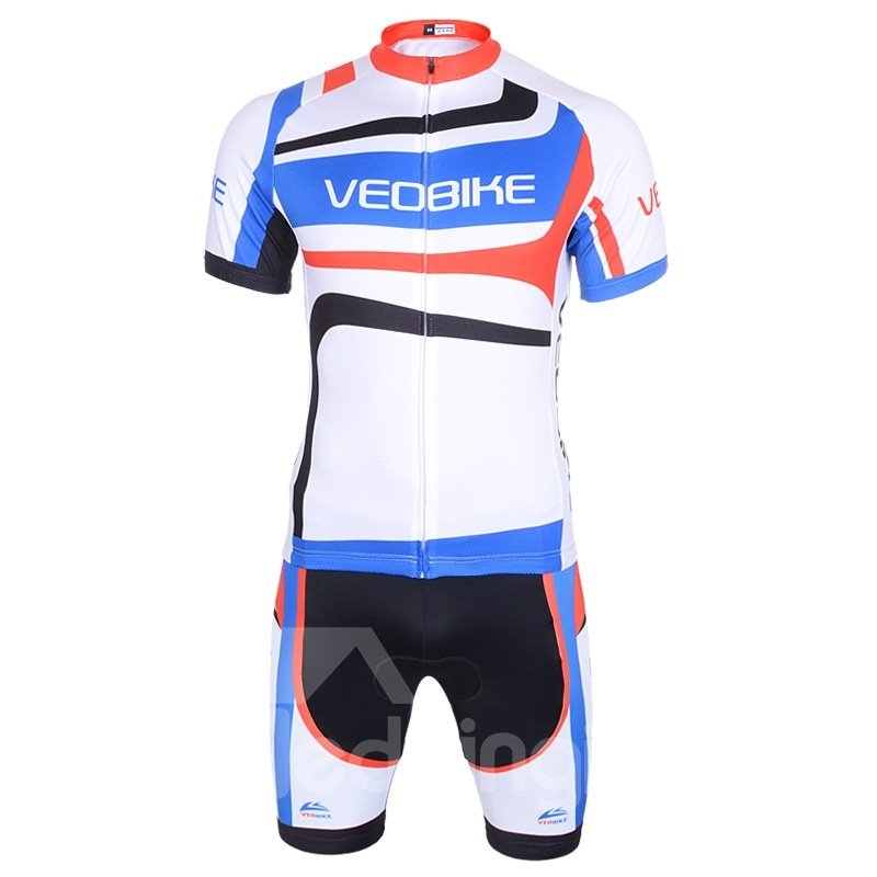 White Pattern 3D Padded Pants Short Sleeve Men's Cycling Jersey - Image 5