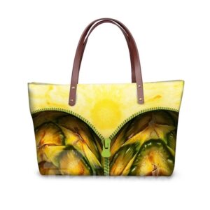 Pineapple with Zipper Waterproof Sturdy 3D Printed for Women Girls Shoulder HandBags