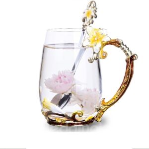 Creative Birthday Gift Yellow Lily Flowers Crystal Enamel Cups Office Mug Cup