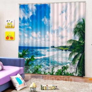 Beddinginn Blackout 3D Blue Sky and Seaside Creative Curtain Curtains/Window Screens