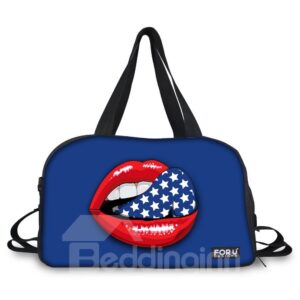 Blue Mouth Pattern Nylon Large Capacity Outdoor Shoulder 3D Travel Bags