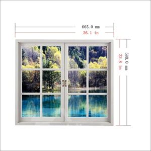 Trees Surrounding Blue Lake Window-Shaped 3D Waterproof Wall Sticker