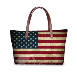 US Flag Pattern Waterproof Sturdy 3D Printed for Women Girls Shoulder HandBags