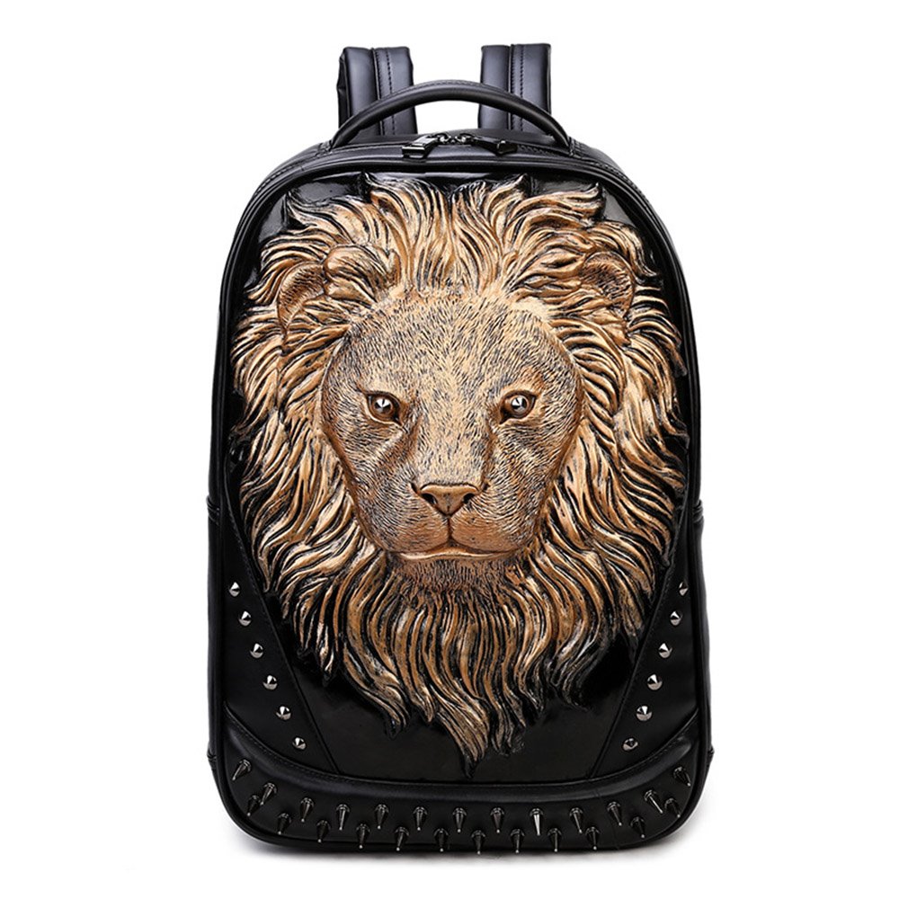 3D LION Rivet Painted Backpack Waterproof PU Leather Handbag For Men&Women - Image 3