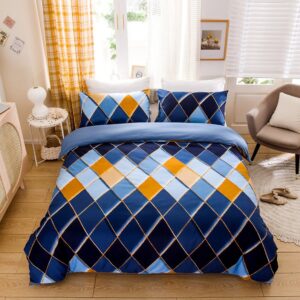 Simple Diamond Geometric Three-Piece Set Reactive Printing Duvet Cover Set Endurable Skin-friendly All-Season Polyester