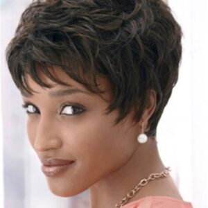 Synthetic Hair Capless Women Wavy 10 Inches 120% Wigs Heat Resistant Natural Looking Daily Party Wigs Cosplay Wigs with Natural Bangs with Free Wig Cap