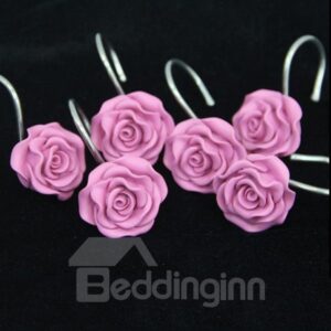 Romantic Sweet Pink Rose 12-pieces Shower Curtain Hooks